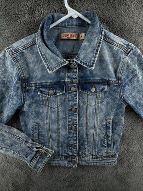 Judie Blue Small Denim Jacket Acid Wash Button Up Ladies Biker Designer Adult